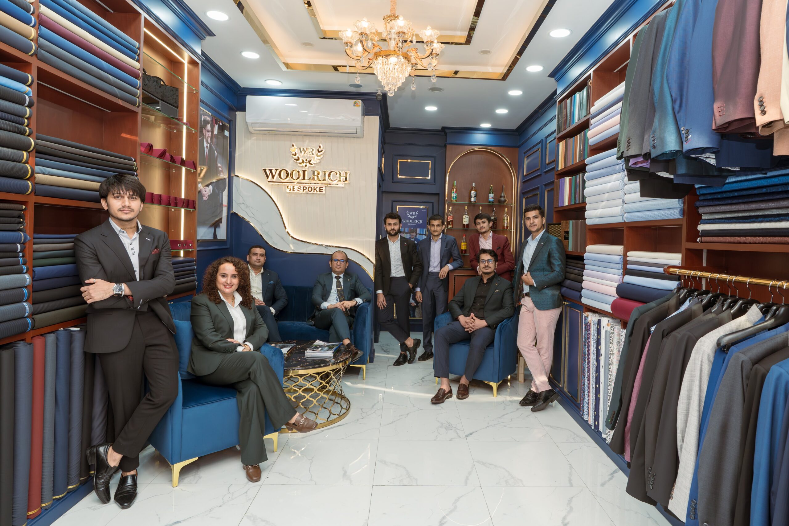 Woolrich Bespoke Tailor Fabric Display - Bangkok Fabric selection wall inside Woolrich Bespoke Tailor luxury shop in Bangkok
